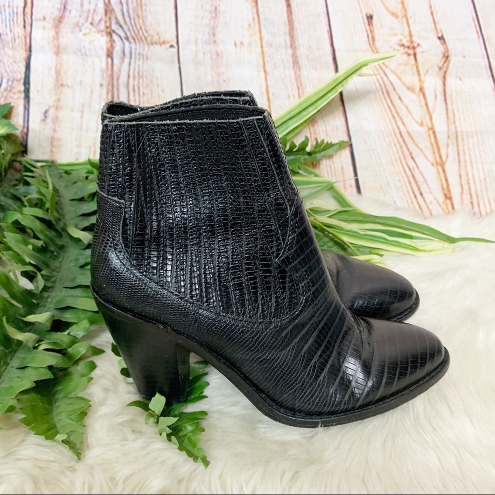 Ash Black Croc Embossed Leather Ankle Booties - Picture 2 of 9